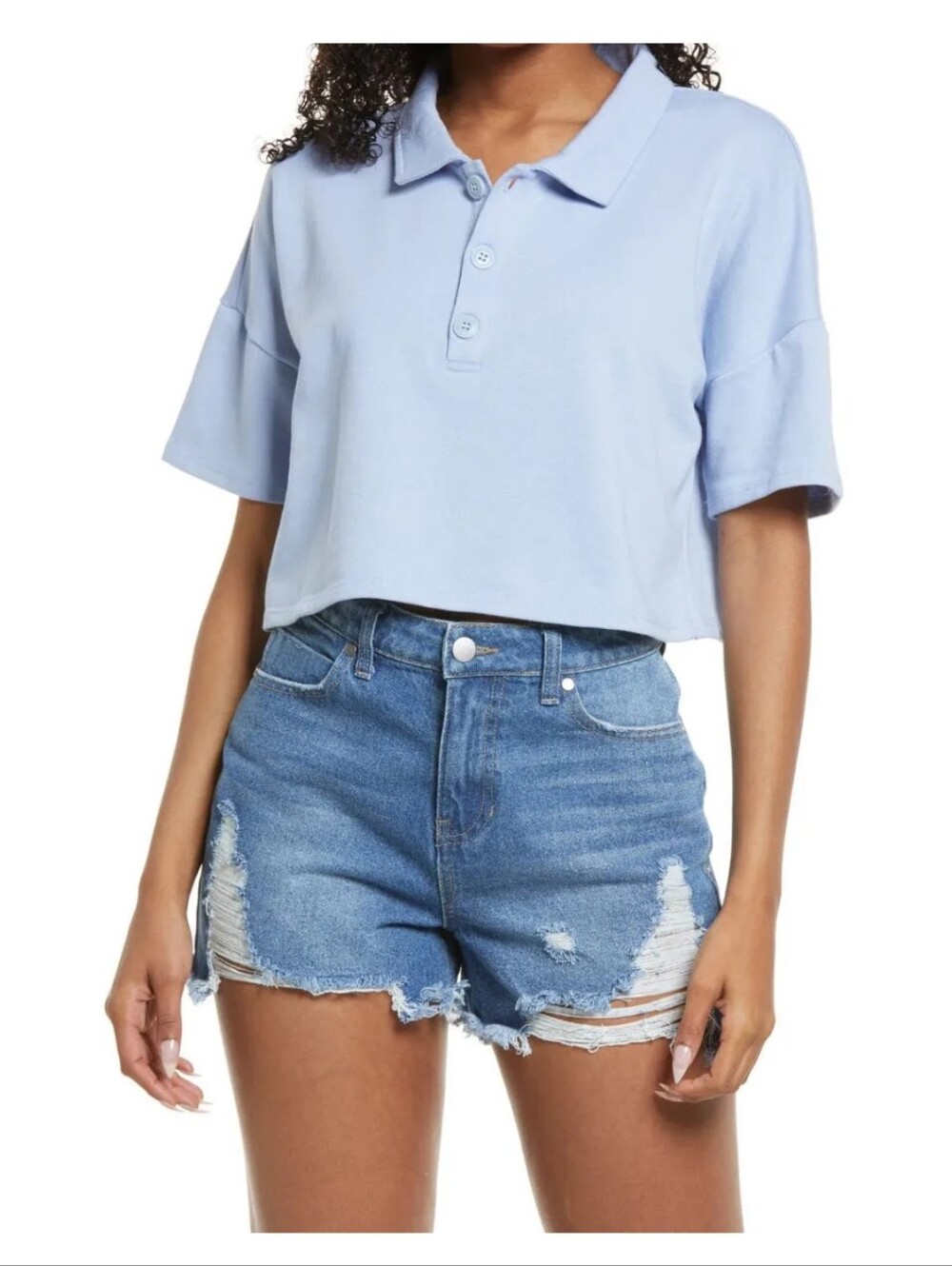 BP. Nordstrom Cropped Boxy Polo Women's Plus Size 3X Light Blue Top